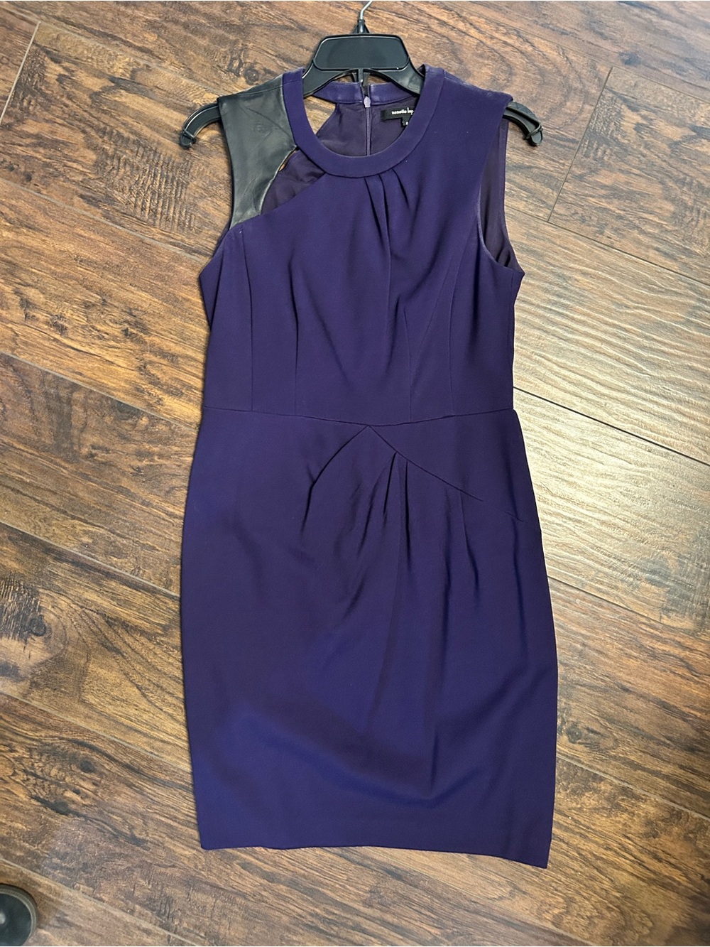 Nanette Lepore Purple Sleeveless Sheath Dress Black Genuine Leather Trim 6